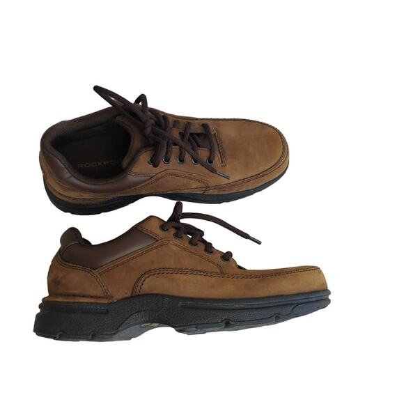 Mens Rockport brown leather loafer comfort work shoe lace up sz 7 - Picture 5 of 11